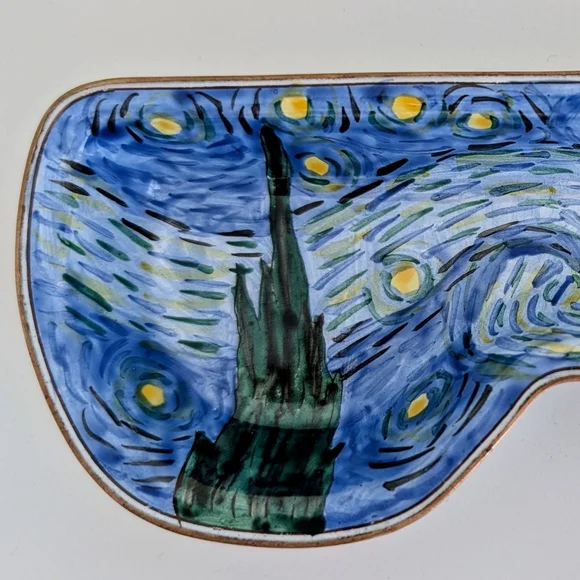 NIB Vintage Van Gogh Starry Night Handpainted Eyeglass Tray Kevin Chen Painting